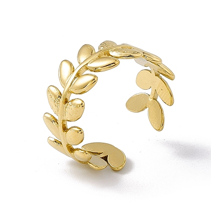 Ion Plating(IP) 304 Stainless Steel Olive Leaf Wrap Open Cuff Ring for Women