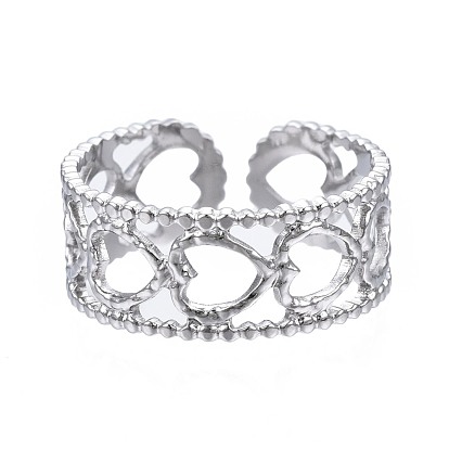 304 anillo abierto de acero inoxidable con forma de corazón, anillo hueco grueso para mujer