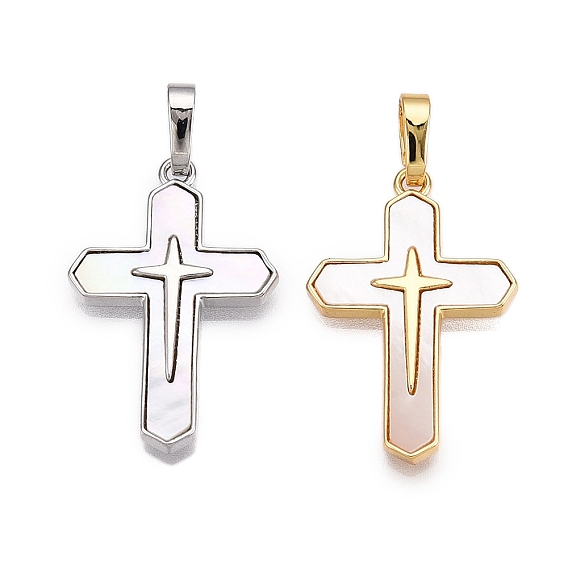 Подвески из латуни и ракушек, крест прелести