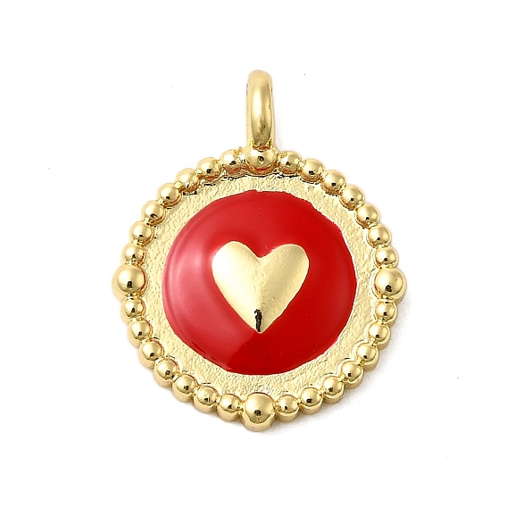 Латунь эмаль подвески, без кадмия, без никеля и без свинца, реальный 18 k позолоченный, плоский круглый с подвеской в виде сердца