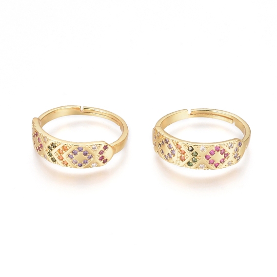Einstellbare messing micro pave zirkonia fingerringe, langlebig überzogen, Rautenmuster