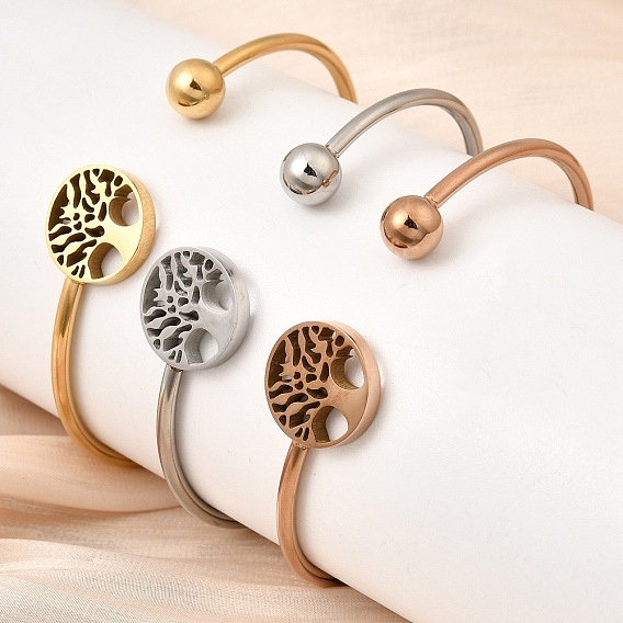 304 женские браслеты-манжеты из нержавеющей стали, древо жизни