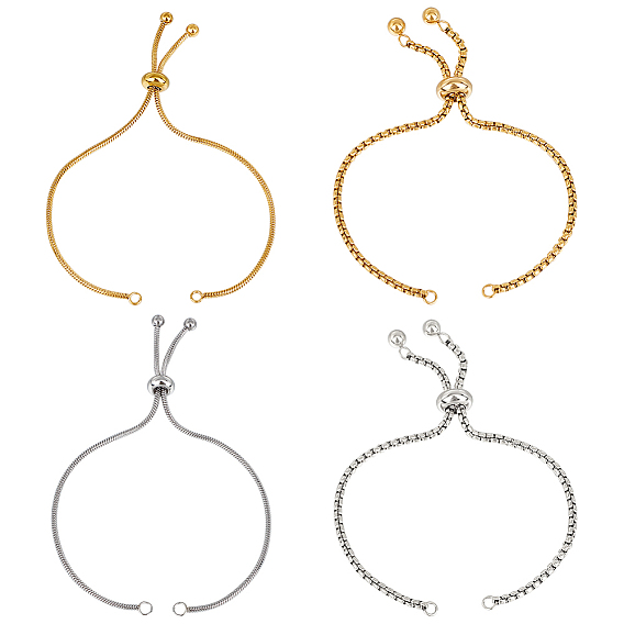 4 шт. 4 стиль регулируемый 304 слайдер из нержавеющей стали браслет/браслеты боло изготовление, браслет-цепочка в форме змеи, подходит для соединительных шармов