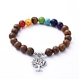 Chakra-Schmuck, strecken Charme Armbänder, mit natürlichen Edelstein Perlen, Holzperlen, Legierungsanhänger und 304 Edelstahlperlen, Baum