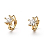 Brass Micro Pave Clear Cubic Zirconia Huggie Hoop Earrings, Ring with Star