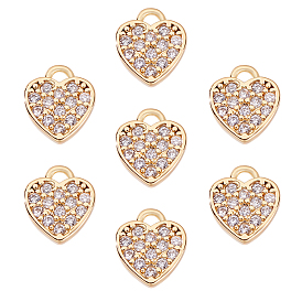 7 шт. латунные подвески в форме сердца с микропаве из кубического циркония, шарма сердца