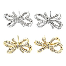 Rack Plating Brass Micro Pave Cubic Zirconia Stud Earring, Cadmium Free & Lead Free, Long-Lasting Plated, Bowknot