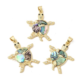 Латунные микро проложить кубического циркония подвески, с натуральной раковиной морского ушка/пауа, долговечный, стойки покрытие, без свинца и без кадмия, черепаховый шарм