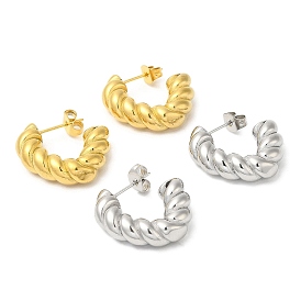 304 Stainless Steel Rope Chains Stud Earrings, Half Hoop Earrings