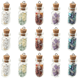 20 шт. 5 стили прозрачная стеклянная бутылка желаний с подвесками из смешанных драгоценных камней внутри, с железными петлями, платина