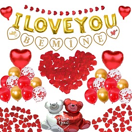 Heart & Bear & Word I Love You Valentine's Day Theme Balloons Set, Including Latex Balloons and Aluminium Film Balloons, for Party Festival Home Decorations