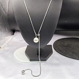 Белая круглая пластиковая жемчужная кисточка 304 колье-лариата из нержавеющей стали в виде круглой цепочки-змейки для женщин