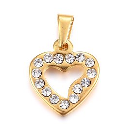 304 Stainless Steel Pendants, Large Hole Pendants, with Rhinestone, Heart