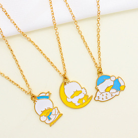 Cute Duck Necklace with Book, Sleep and Moon Swing Charms