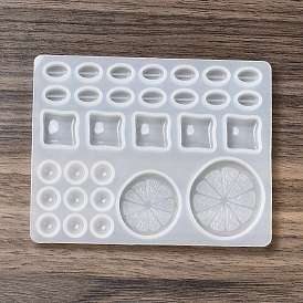 Diy rodaja de limón y bloque de hielo y moldes de silicona para rellenar granos de café, moldes de resina, para resina uv, fabricación de accesorios de decoración de resina epoxi, blanco, 82x105x6.5 mm, diámetro interior: 7.5~33x6~32 mm