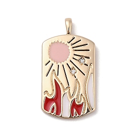 304 Stainless Steel Pendants, with Cubic Zirconica and Enamel, Rectangle with Sun