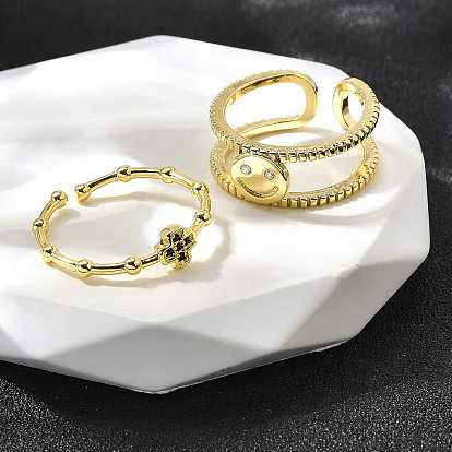 2 шт 2 стили латунные микропаве кубические цирконии манжеты кольца для женщин