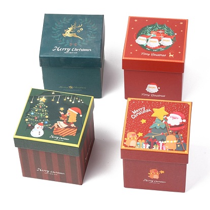 Christmas Themed Cardboard Box, Square, for Jewelry Storage