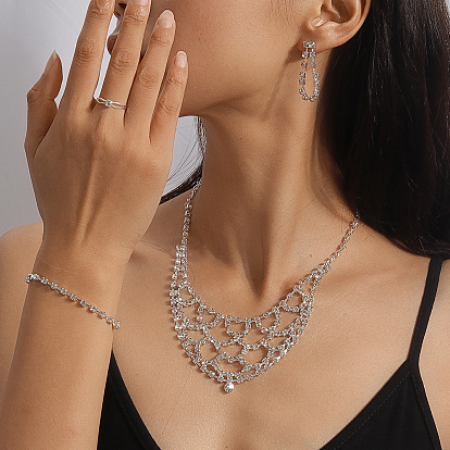 Комплекты из сплава со стразами, браслеты, серьги, ожерелья и кольца для женщин, слеза