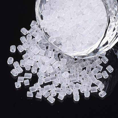 Two Cut Glass Seed Beads, Hexagon, Transparent Frosted