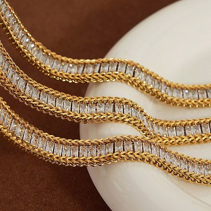 Cubic Zirconia Tennis Bracelet, 304 Stainless Steel Link Chain Bracelet