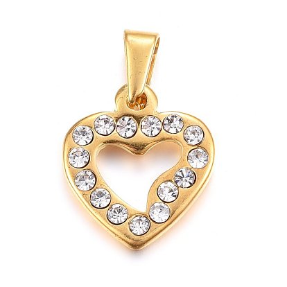 304 Stainless Steel Pendants, Large Hole Pendants, with Rhinestone, Heart