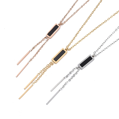 Ion Plating(IP) 304 Stainless Steel Cable Necklaces, Micro Pave Cubic Zirconia Rectangle Pendant Necklaces for Women