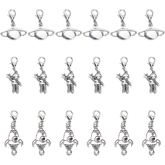 18Pcs 3 Style Alloy Enamel Pendant Decorations, with Alloy Lobster Claw Clasps, Mixed Shapes