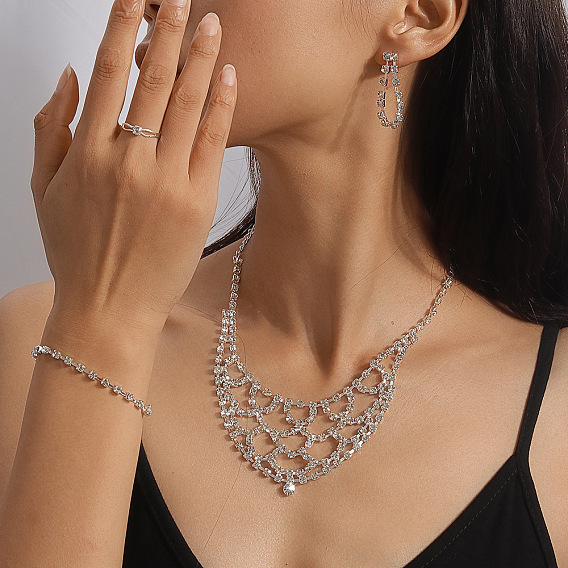 Комплекты из сплава со стразами, браслеты, серьги, ожерелья и кольца для женщин, слеза