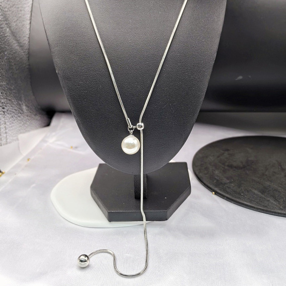 Белая круглая пластиковая жемчужная кисточка 304 колье-лариата из нержавеющей стали в виде круглой цепочки-змейки для женщин