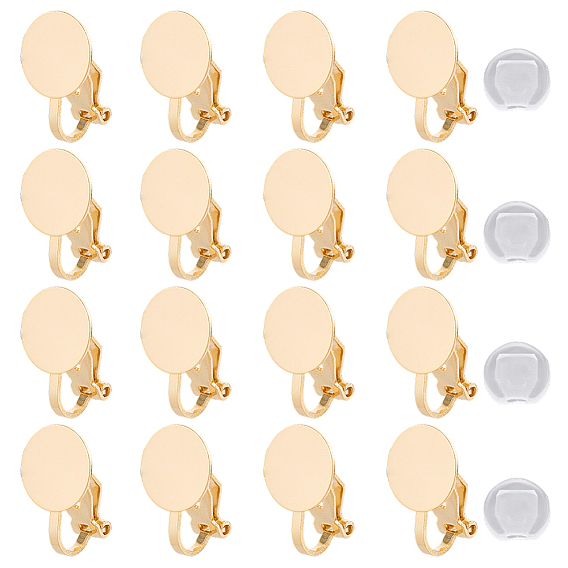 16шт. латунные оправы для сережек, серьги-клипсы, с силиконовыми подушечками для серег