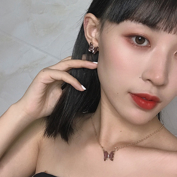 Комплекты ожерелий и серег-гвоздиков с подвесками из акрила и бабочки с железными подвесками для женщин, золотые