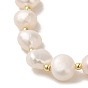Natural Pearl & Brass Tube Stretch Bracelets, with Teardrop Charms