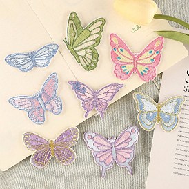 Parches para planchar/coser de tela bordada de poliéster con mariposas, accesorios de vestuario, apliques