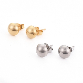 304 Stainless Steel Stud Earrings, Hypoallergenic Earrings, with Ear Nuts, Half Round