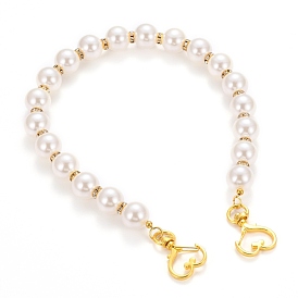 High Luster ABS Plastic Imitation Pearl Beads Bag Strap, with Iron Rhinestone Spacer Beads and Golden Heart Zinc Alloy Swivel Lobster Clasps, for Bag Straps Replacement Accessories