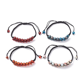 Round Natural Mixed Stone Braided Bead Bracelets Set for Women