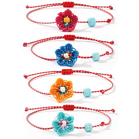 4 шт. наборы браслетов ручной работы из плетеного полиэстерного шнура с цветочным узором, регулируемые плетеные браслеты из стеклянных бусин