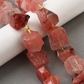 Нити из необработанного вишневого кварцевого стекла, самородки, с бисером