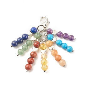 Decoraciones colgantes de borlas con cuentas de piedras preciosas con tema de chakra, encantos de broche de langosta, dijes con clip, para llavero, bolso, adorno de mochila, marcador de punto