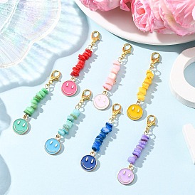 7 шт. подвесные украшения из сплава с эмалью в виде натуральной пресноводной ракушки и улыбающегося лица, с цинковым сплавом застежками омаров коготь