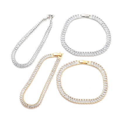 Браслеты из латуни с прозрачными циркониевыми прямоугольными звеньями, без никеля , долговечный