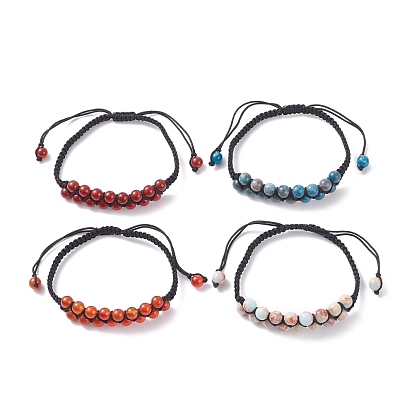 Round Natural Mixed Stone Braided Bead Bracelets Set for Women