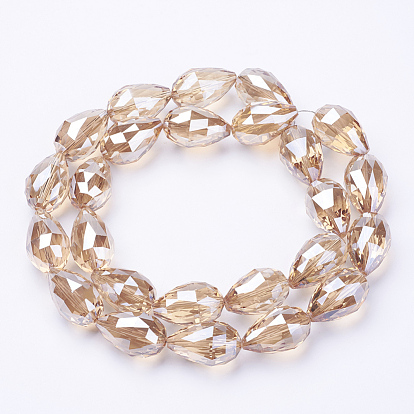 Electroplate Glass Beads Strands, Pearl Luster Plated, Faceted, Drop