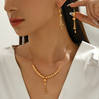 Винтажное латунное колье и серьги с круглыми бусинами и кисточками для женщин.