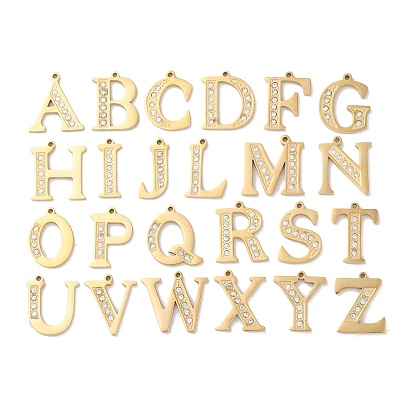 Anhänger aus echtem 14k vergoldetem 304 Edelstahl, mit Strass, Buchstabe