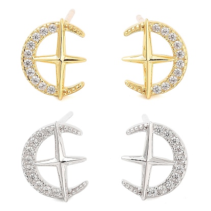 925 серьги-гвоздики из стерлингового серебра с микропаве из прозрачных кубических цирконий для женщин, Луна и звезды