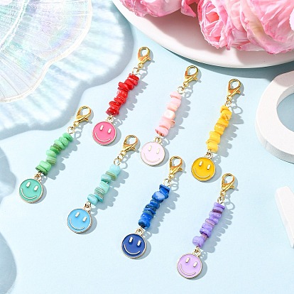 7 шт. подвесные украшения из сплава с эмалью в виде натуральной пресноводной ракушки и улыбающегося лица, с цинковым сплавом застежками омаров коготь