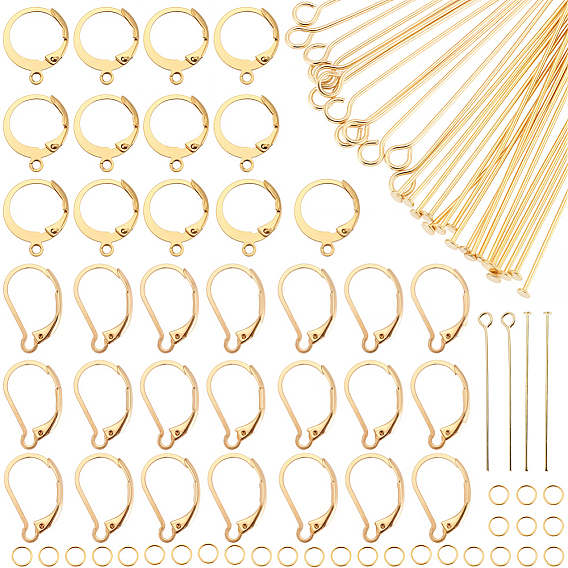 Наборы для изготовления ювелирных изделий своими руками, включая 304 застежки для сережек-крючков из нержавеющей стали, штифты с ушком, штифты с плоской головкой и соединительные кольца.