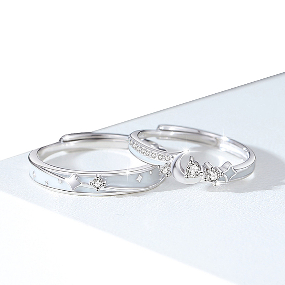 Регулируемые кольца из латунного микропаве из кубического циркония, звезда луна светящаяся эпоксидная смола пара колец